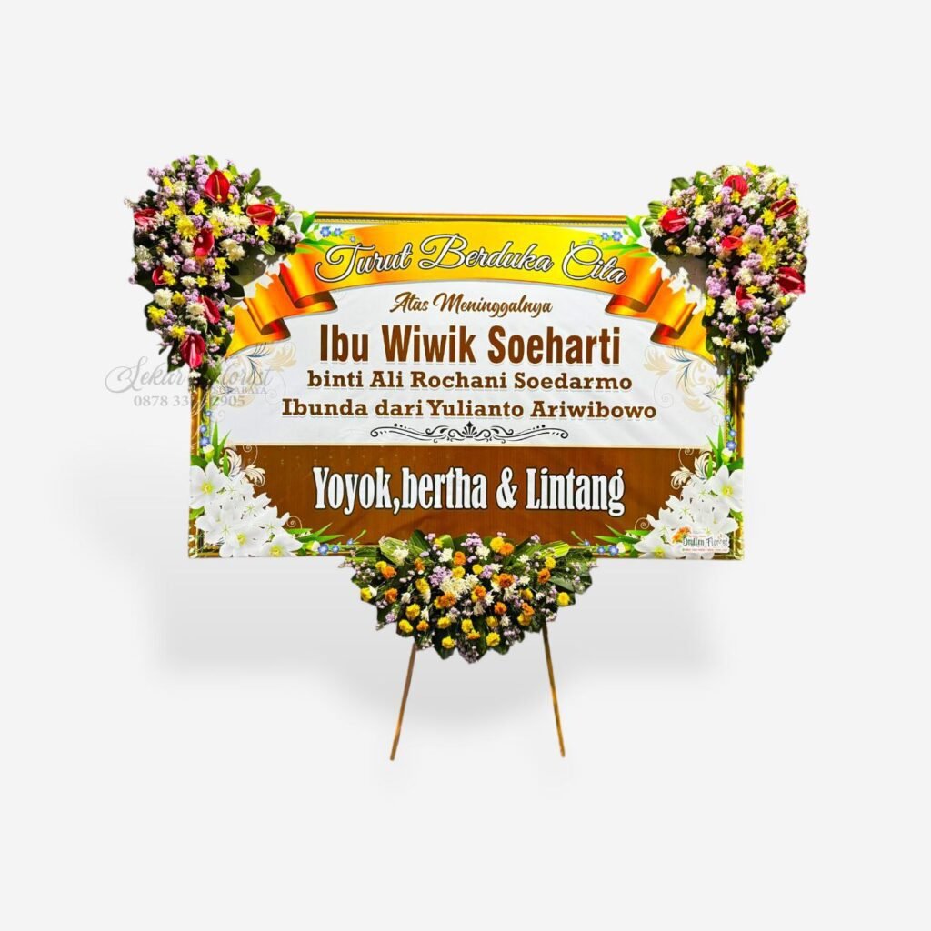 Bunga Papan Duka Cita Printing 3 Titik Bunga Segar