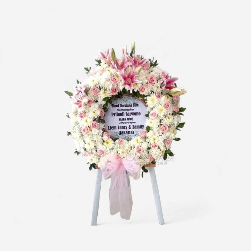 Standing Flower Krans Duka Cita Rangkaian Lili Pink & Putih