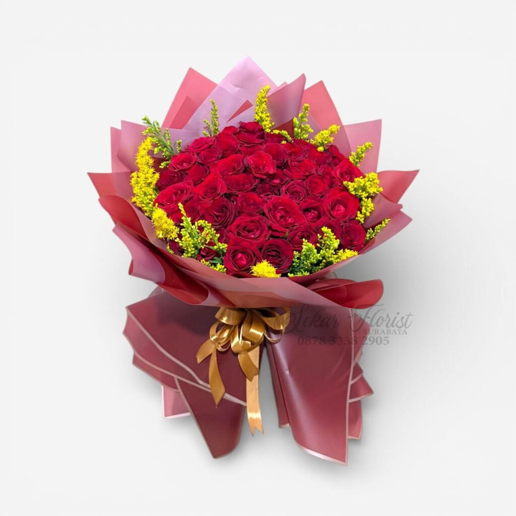 Buket Mawar Merah Besar Wrapping Maroon Klasik