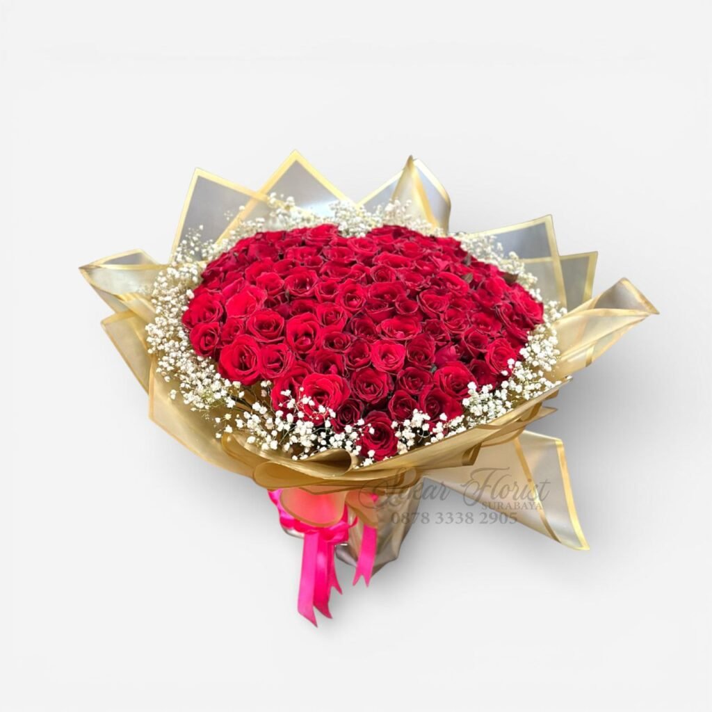 Buket Mawar Merah 200 Tangkai Super Jumbo & Baby's Breath